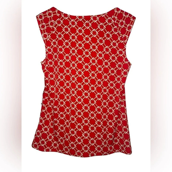 Evan Picone Cowl Neck Sleeveless Top Women's Sz M Scarlett Red Square Print NWT - Picture 2 of 8